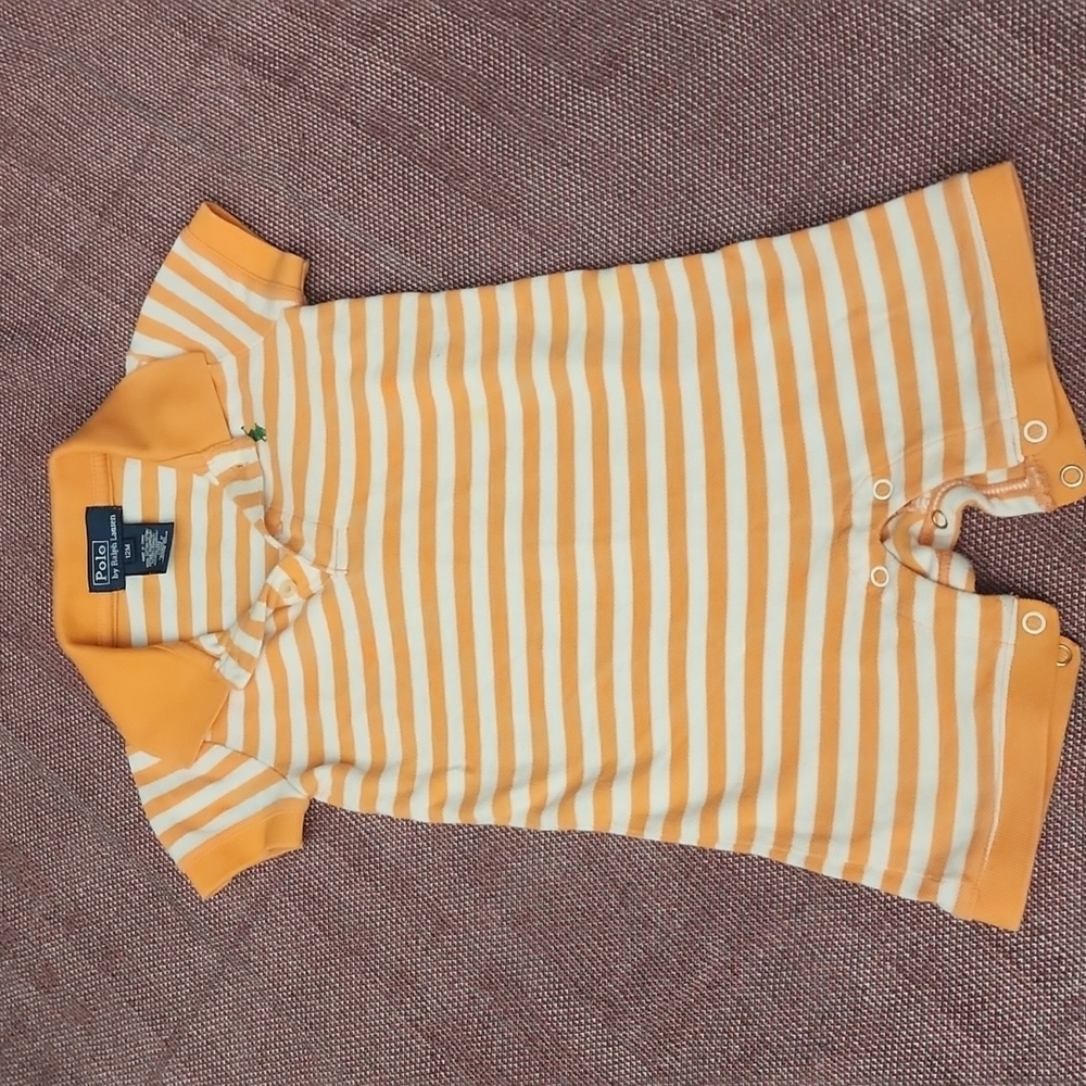 Polo by Ralph Lauren - Orange and White Romper - 12 months